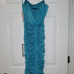 Chic Turquoise Ruched Mini Dress